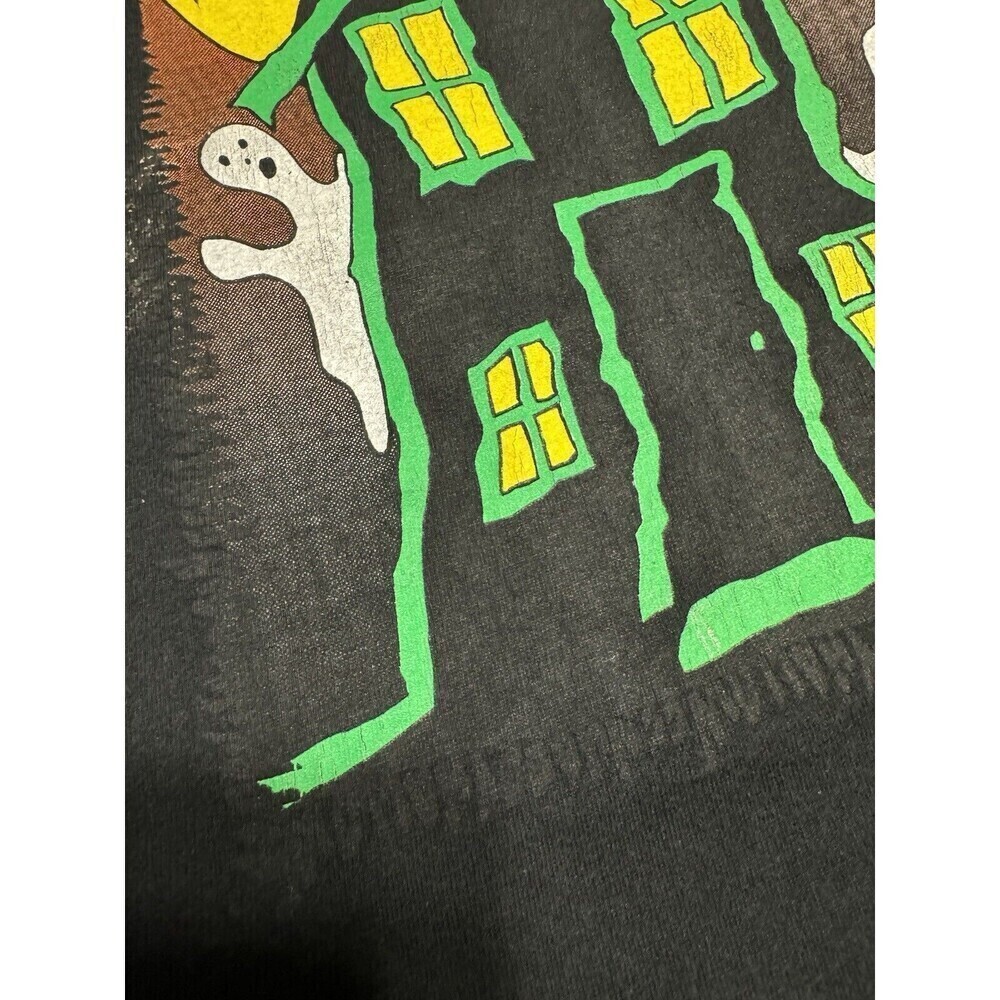Vintage Y2K 90s Haunted House Ghost Halloween T Shirt Size M Black Single Stitch - Picture 7 of 11